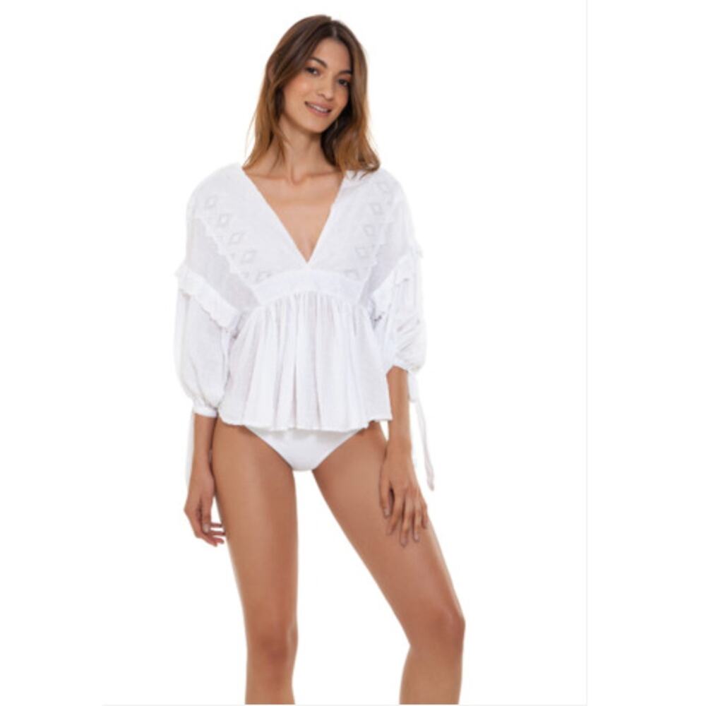 Agua Bendita Blouse Medium Candy Story Jess Embroidered Boho Cropped White Boho